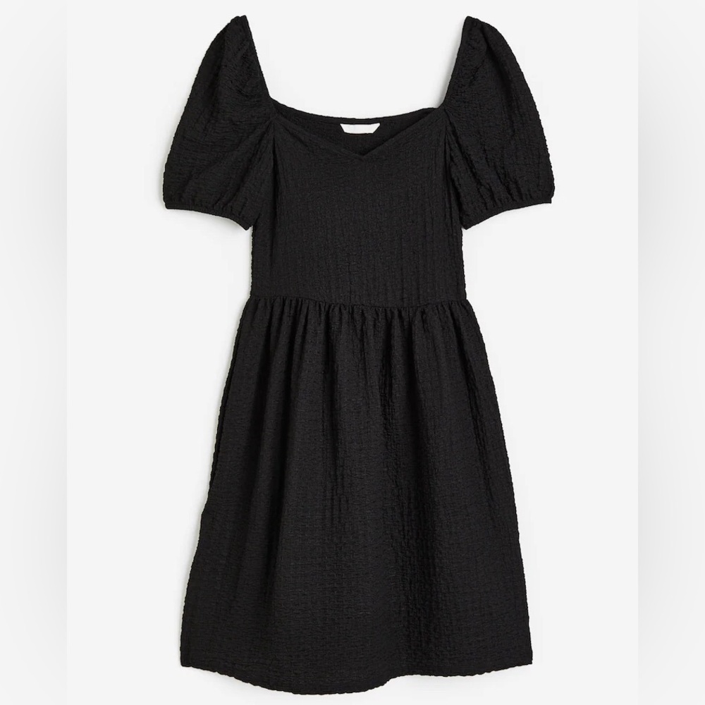 H&M Black Textured babydoll Mini Dress sz Medium 6 8 10